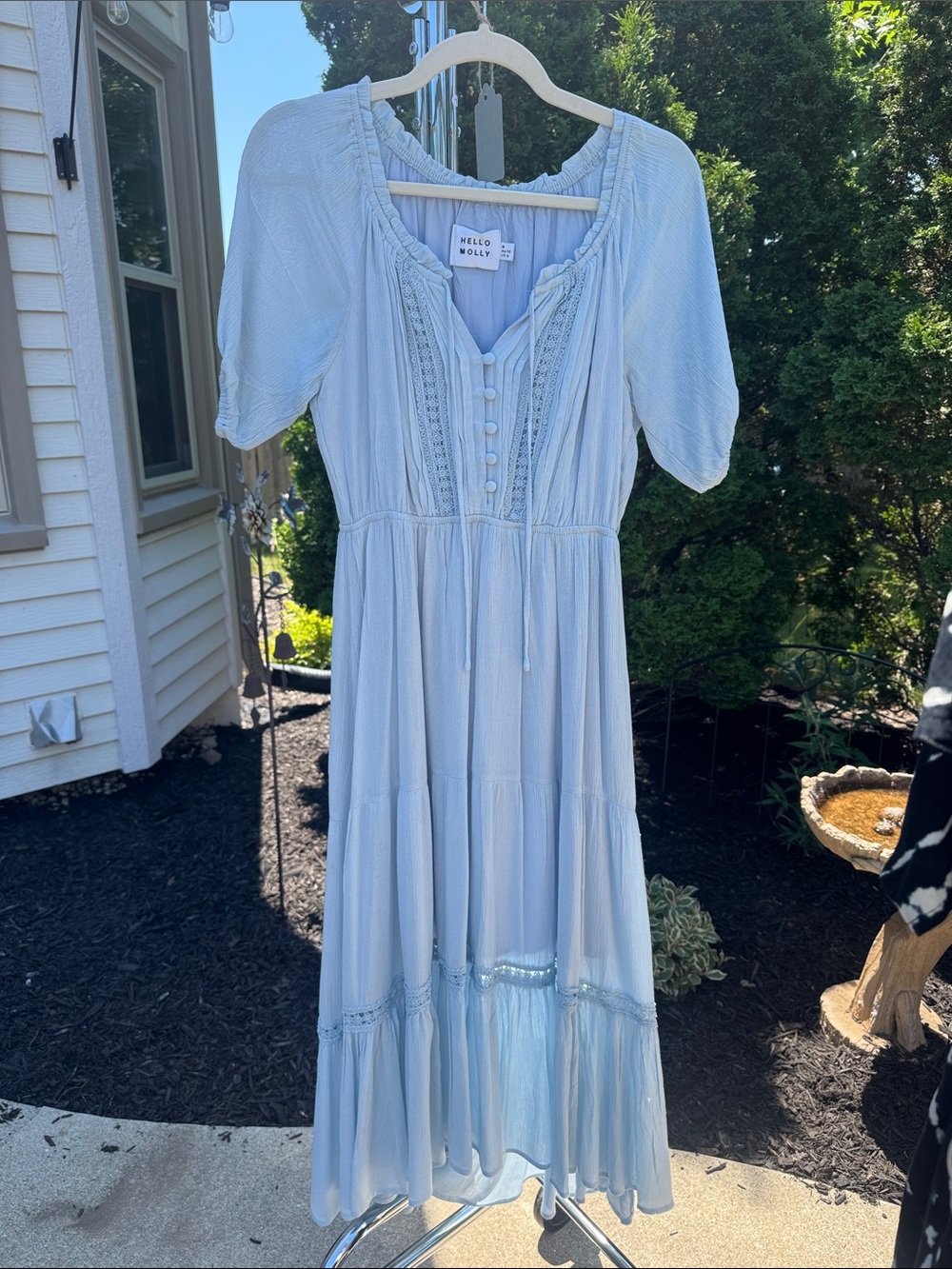 Hello Molly Pale Blue Tiered Lace-Trim Maxi Dress